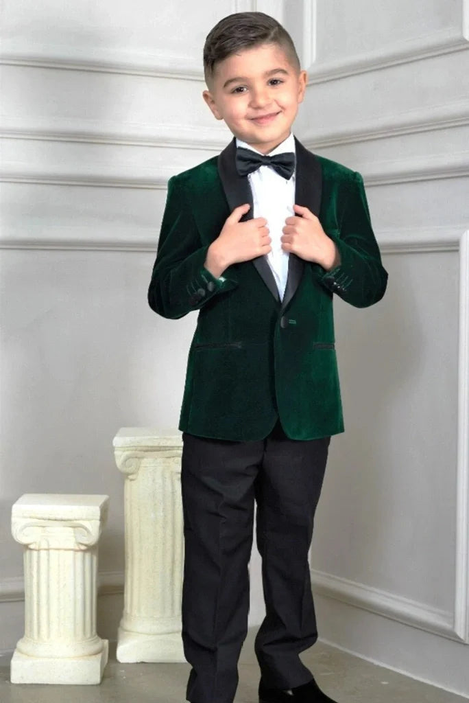 Boys Tuxedo Dark Green Velvet  2 Piece Suit For Wedding Suit Party Wear Suits Prom Suits & Every Occasion
