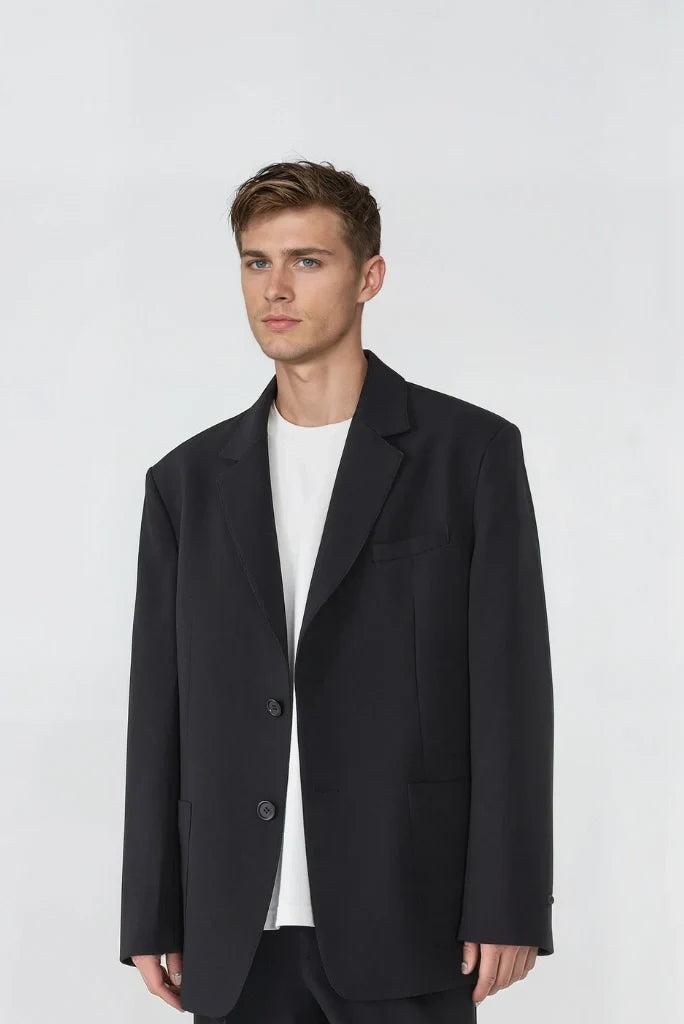 Men Black Loose Fit Casual 2 Piece Suit Relaxed Fit Semi Formal Events Suit Casual Business Attire