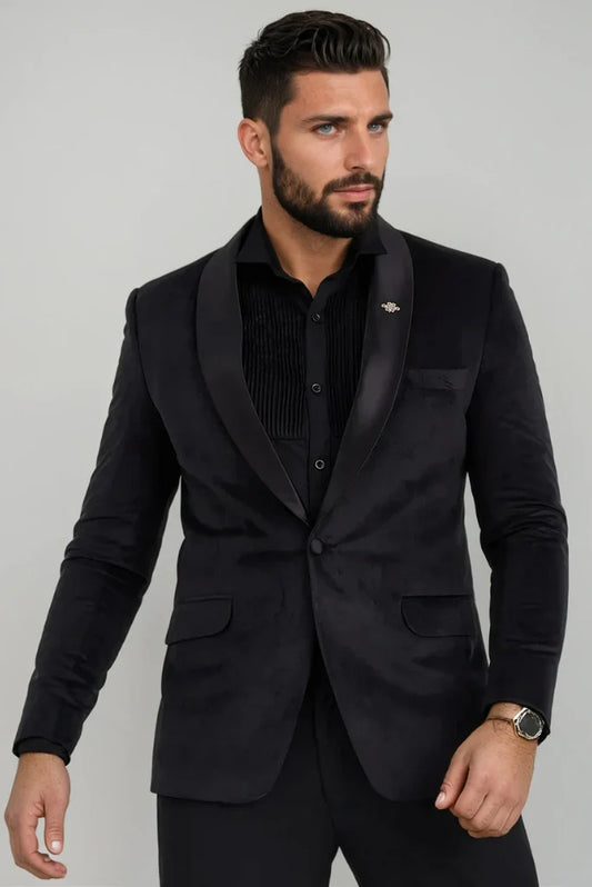 Men Stylish Black Suede Velvet Blazer Men Wedding Dinner Party Black Jacket For Special Occasions Black Coat