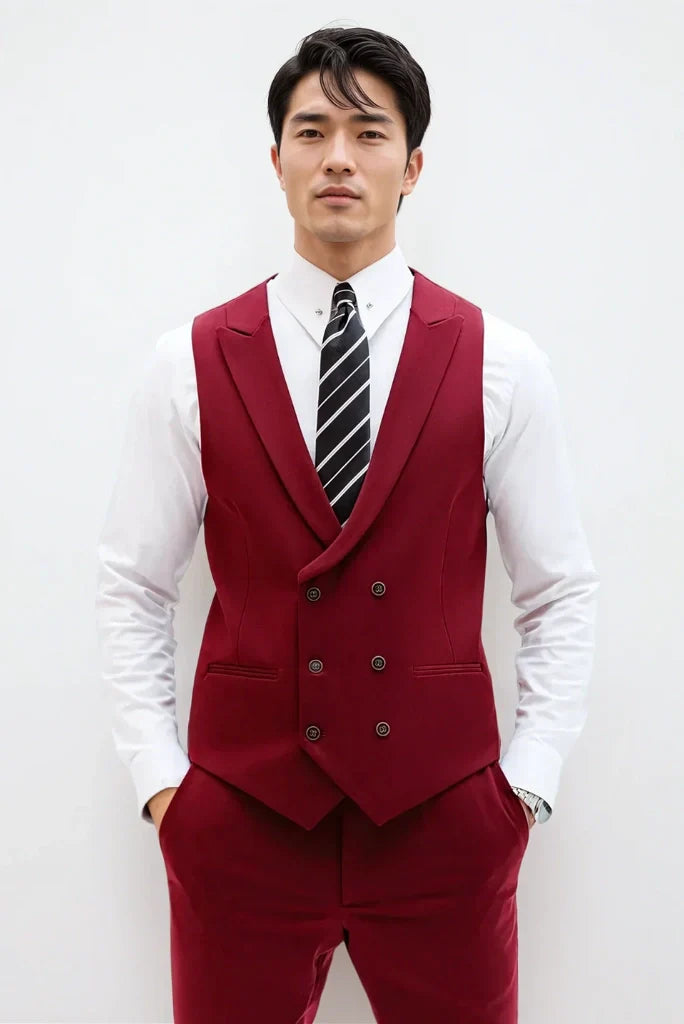 Men Stylish Double Breasted Vestcoat & Pant Suit For Men's Engagement And Wedding Groomsmen Wear Suit