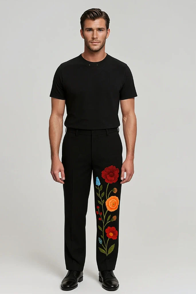 Men Stylish Elegant Embroidery Black Pant Wedding Party Groom Wear Pant