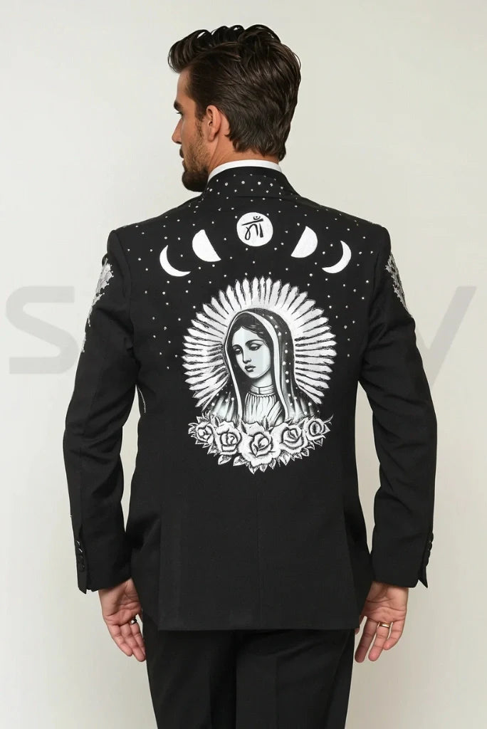 Men Celestial Root Western Suit Stylish Mother Inspired Embroidery Custom Two Piece Black Suits & Wedding Wear Suit