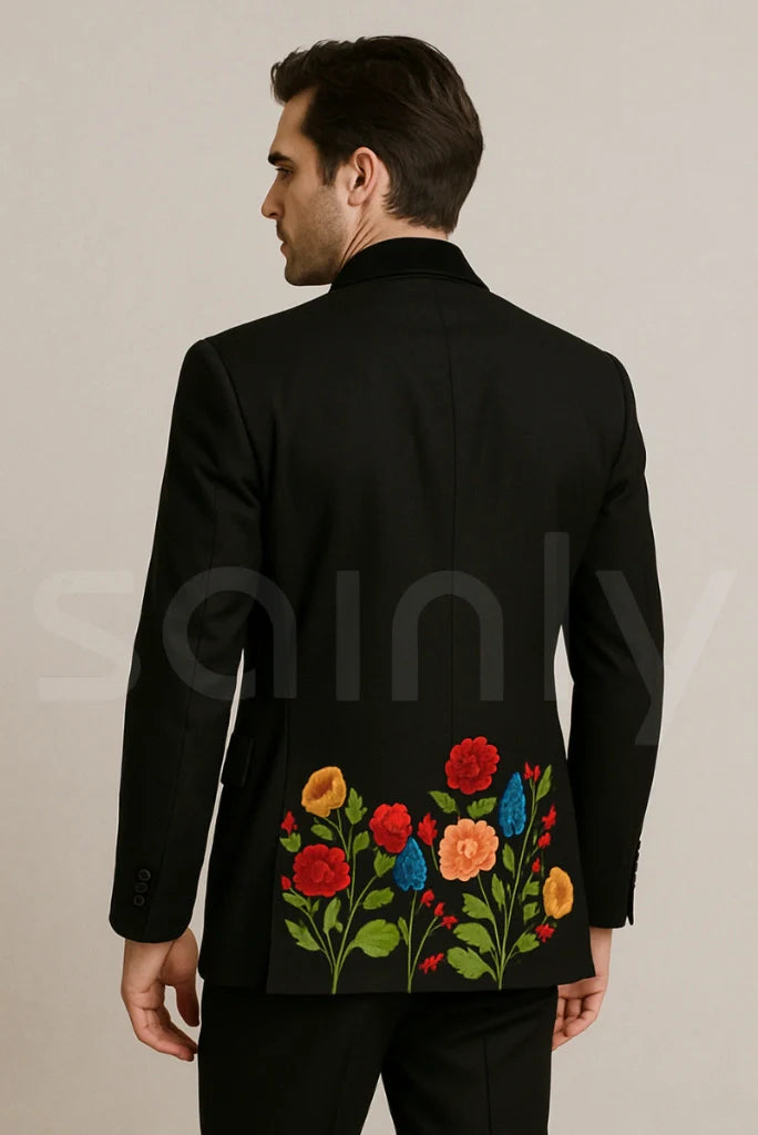 Men Floral Embroidery Black Blazer And Cocktail Country Western Jacket Designer Wedding Western Blazer
