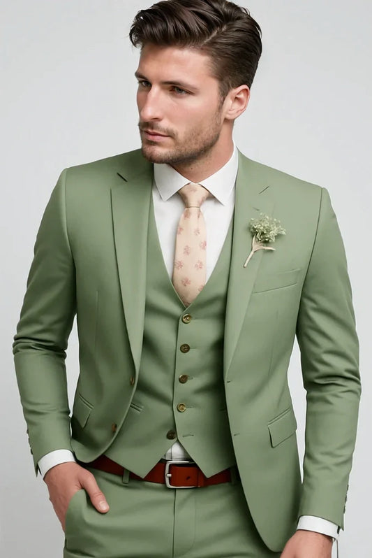 Men Sage Green Three Piece Suit Groom Wedding Suit Party Wear Suit & Engagement Anniversary Prom Suit