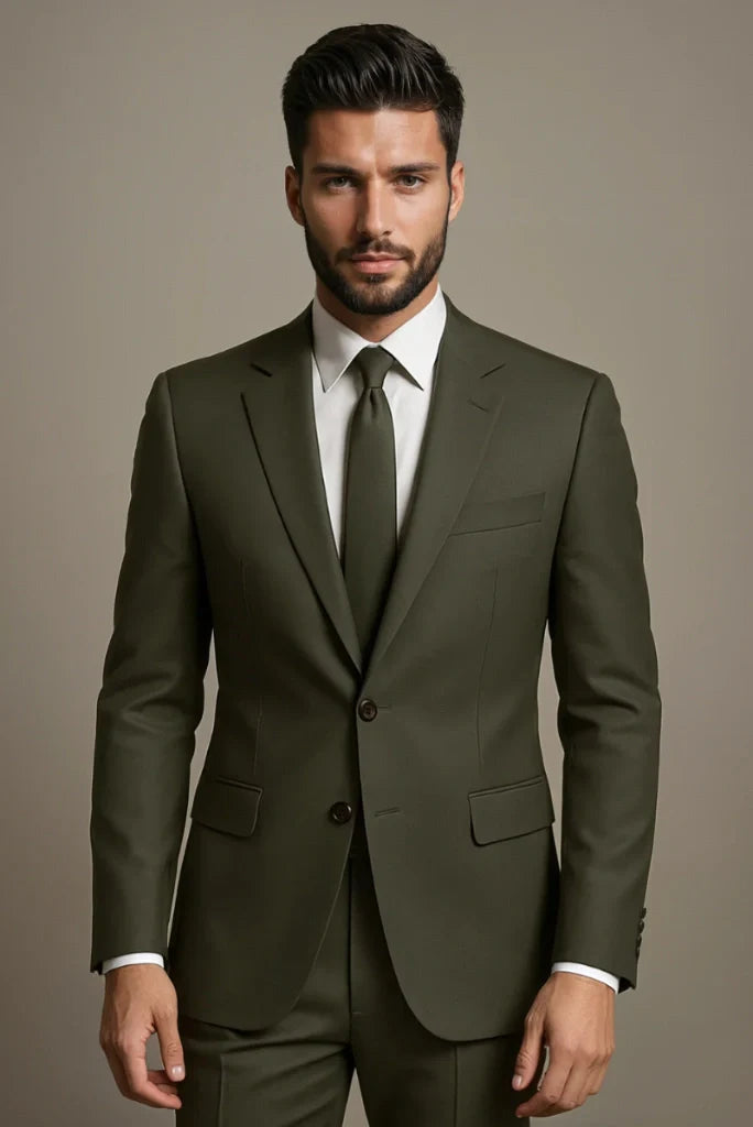 Men Olive Green Two Piece Suit Formal Wedding Suit Stylish Suit