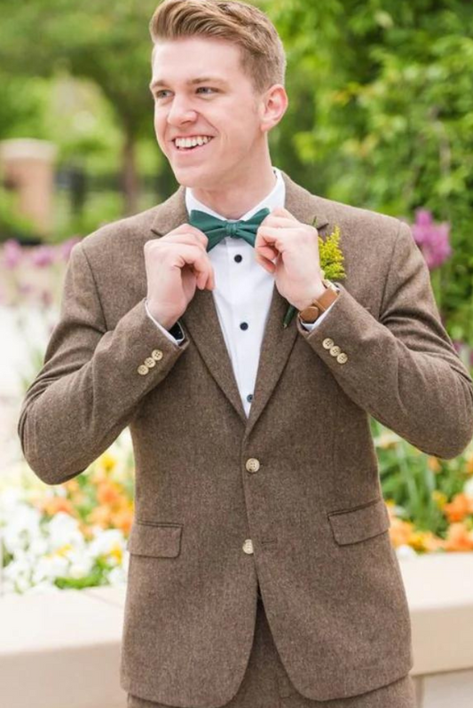 Men Tweed Coat Wedding Blazer Formal Coat Winter Coat Brown Tweed Wear Groomsmen Prom Wear
