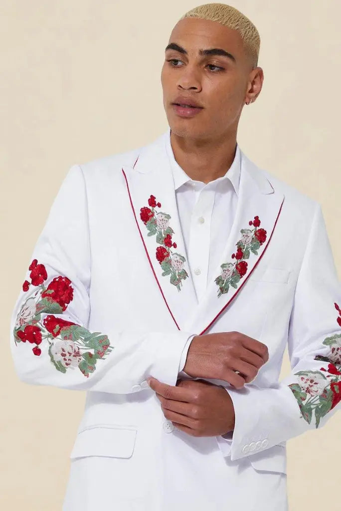 Men Embroidered Double Breasted Design White Suit Two Piece Suit Premium Style Suit Wedding Wear