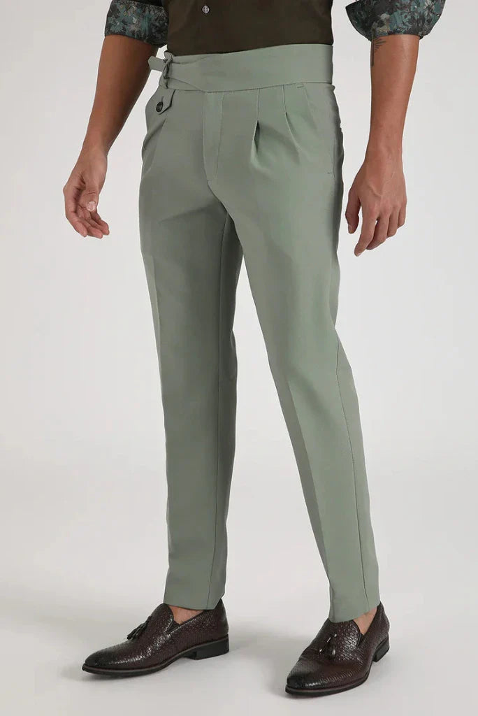 Men Sage Green Trouser Gurkha Pant Groomsmen Elegant Bespoke Tailoring
