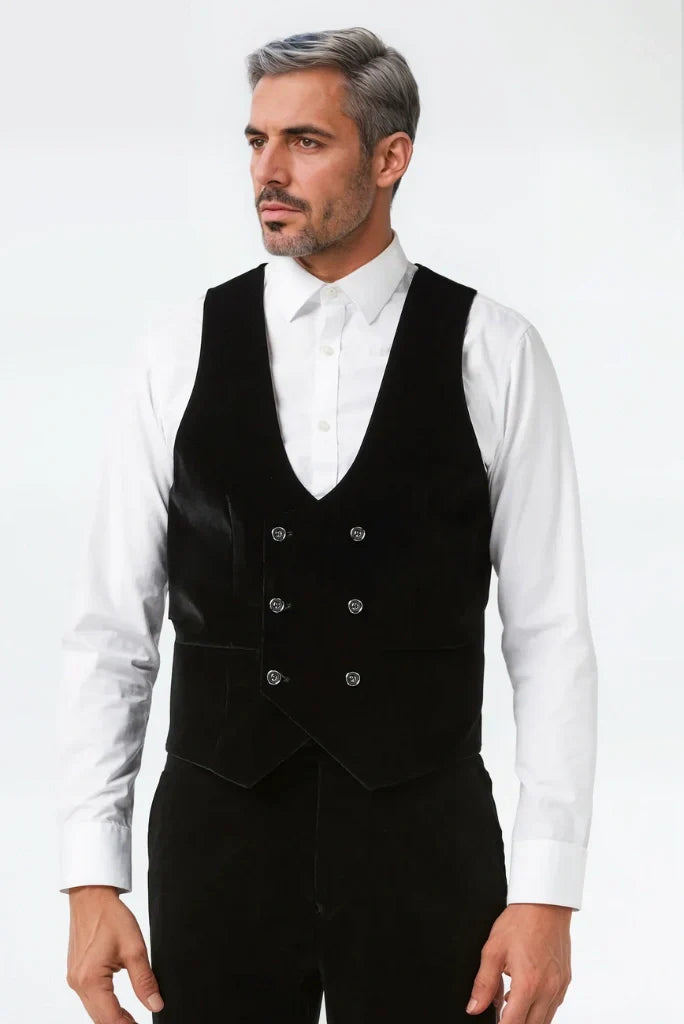 Men Black Velvet Waistcoat Trouser Set Formal Wedding Party Suit Groom Wear & Groomsmen Suits