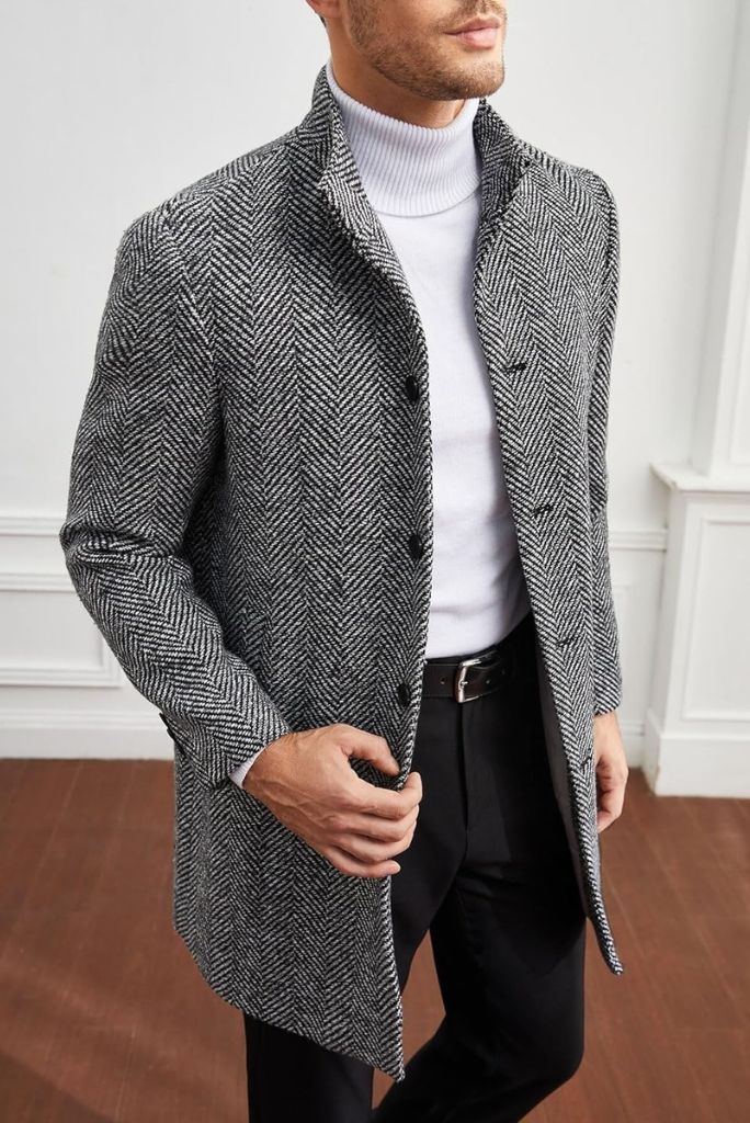 Men Over Coat Grey Woolen Tweed long coat Vintage Winter Jacket long Customized Coat For Him