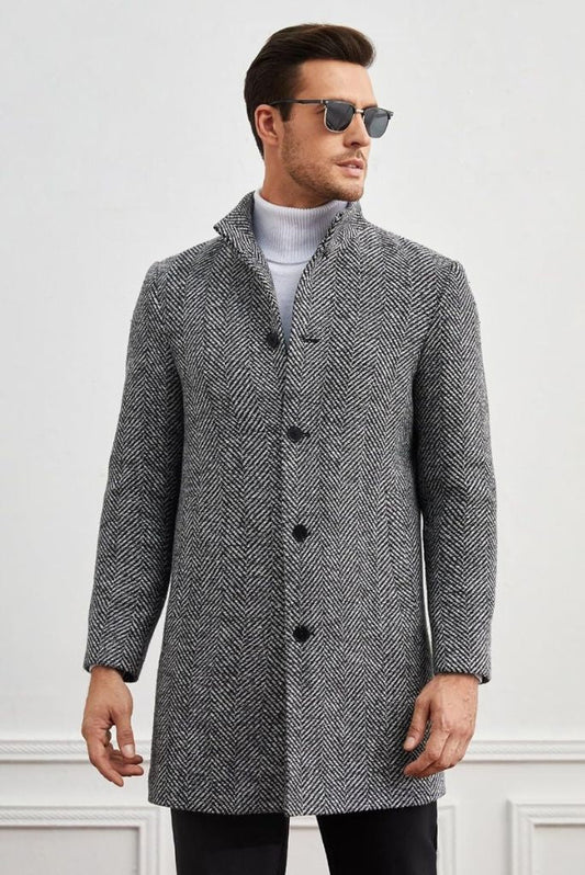 Men Over Coat Grey Woolen Tweed long coat Vintage Winter Jacket long Customized Coat For Him
