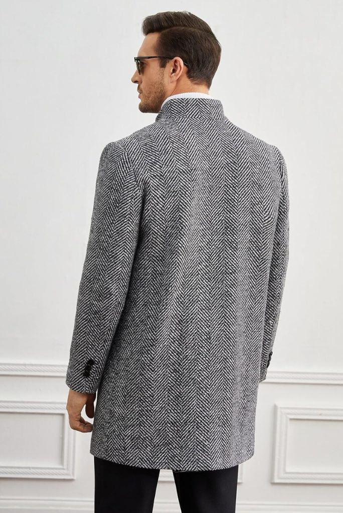 Men Over Coat Grey Woolen Tweed long coat Vintage Winter Jacket long Customized Coat For Him