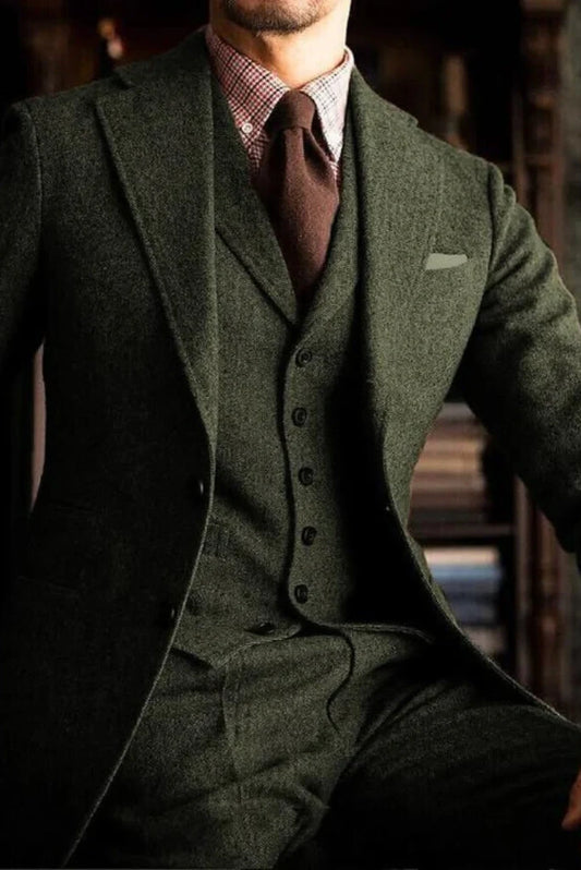 Men Tweed Winter Emerald Green Blazer Groomsmen Wedding Party Wear Blazer