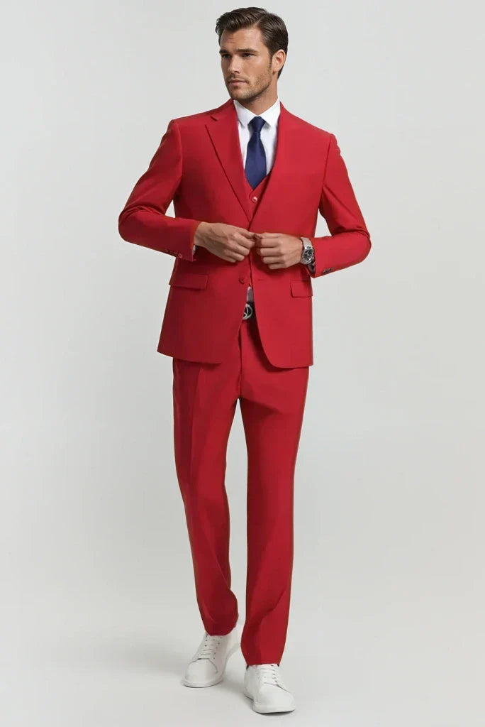 Classic Formal Wedding Men Suit Red Groomsmen Wear Elegant Bespoke Gift For Him