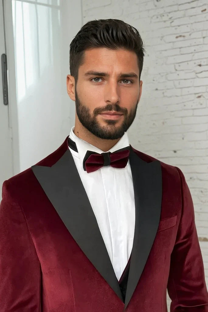 Men Designer 3 Piece Tuxedo Suits Maroon Slim Fit Elegant Formal Fashion Suit Groom Wedding Stylish Suit Bespoke For Men