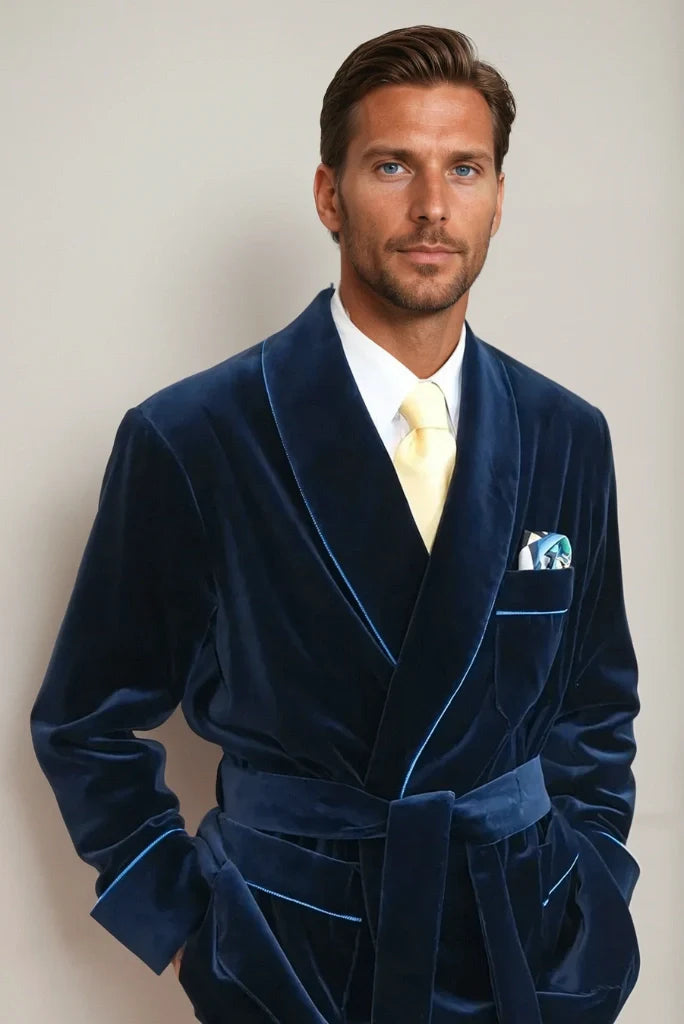 Men Smoking Jacket Blue Velvet Smoking Jacket Winter Velvet Robe Jacket Dinner Jacket