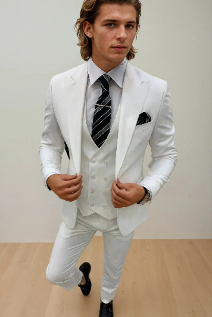 Men Elegant White Three Piece Suit For Classic Formal Wear Party Wear Wedding Promo Wear Suit & Special For Every Occasions