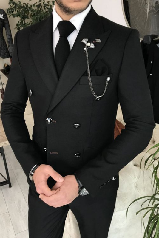 Men Black Two Piece Suit Double Breasted Black Suit Dinner Suit Formal Party Wear Bespoke Tailoring