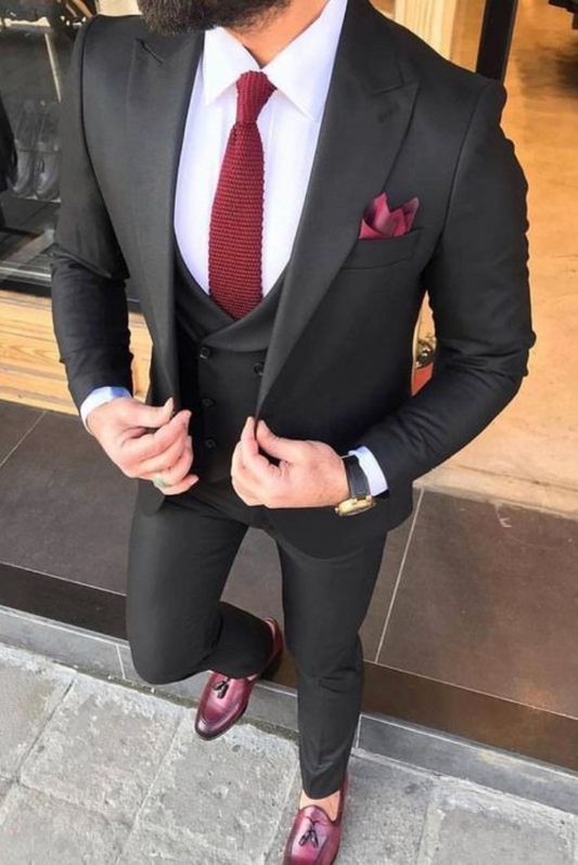 Men Stylish Black Formal Suit Three Piece Suit Wedding Suit Dinner Suit Slim Fit Suit Groomsmen Bespoke Suit Gift For Him