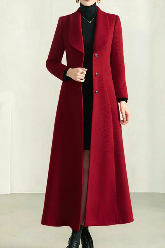 Women Red Full Length Long Coat, Stylish Red Coat for Party and Events