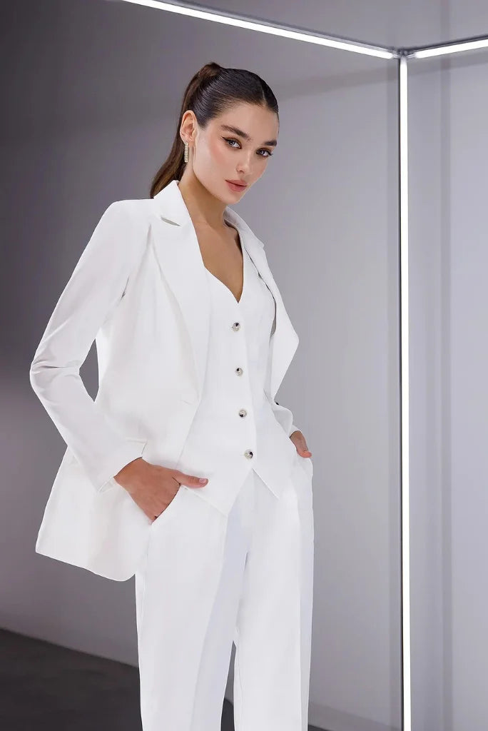 Women's White Single Breasted 3 Piece Suit, Formal Suit for Office and Meetings