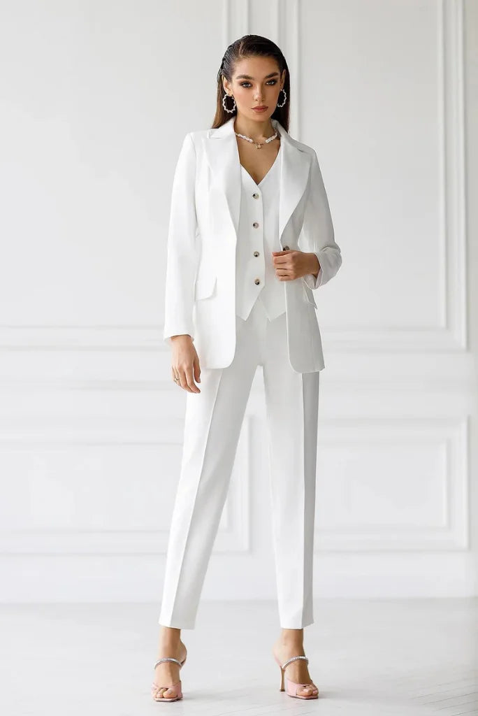 Women's White Single Breasted 3 Piece Suit, Formal Suit for Office and Meetings