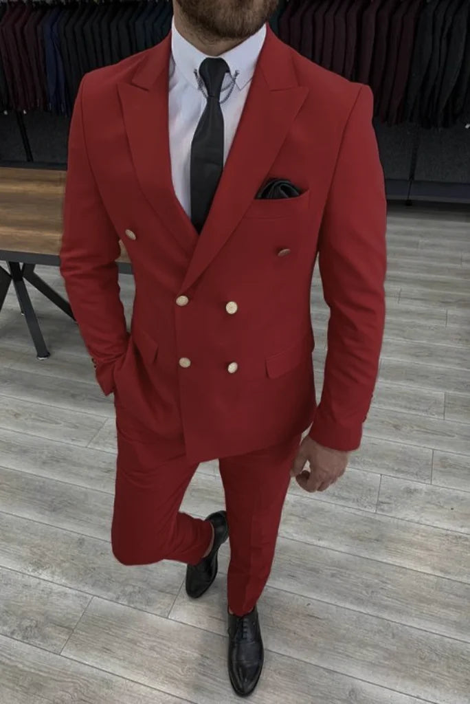 Men's Red Suit Double Breasted Suit Formal Wedding Stylish Suit Bespoke Mens Wear Tailoring