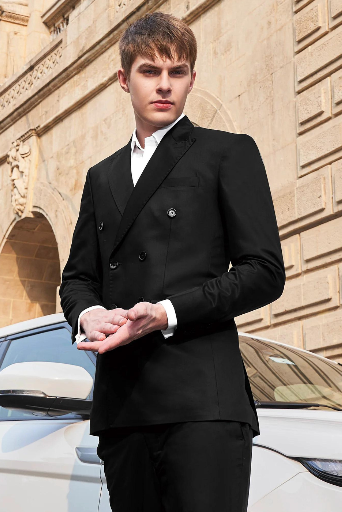 Men Classic Double Breasted Black Suit Elegant Wedding Suit Two Piece Suit Groom Slim Fit Suit bespoke mens Wear Him