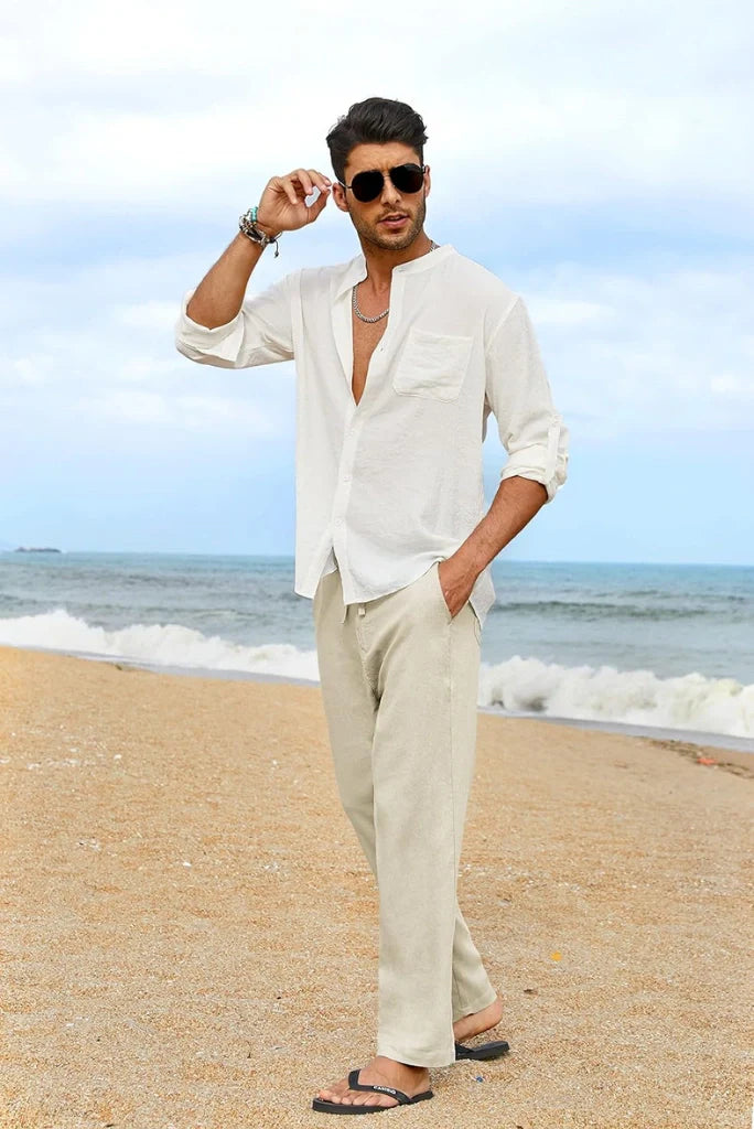 Men Stylish Off-White Cotton Linen Trousers Crafted For Your Comfort & These Trousers Are Perfect For Summer Weather