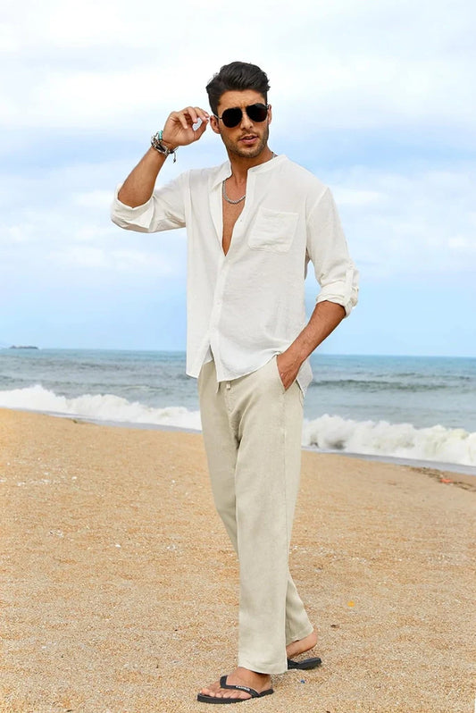 Men Stylish Off-White Cotton Linen Trousers Crafted For Your Comfort & These Trousers Are Perfect For Summer Weather