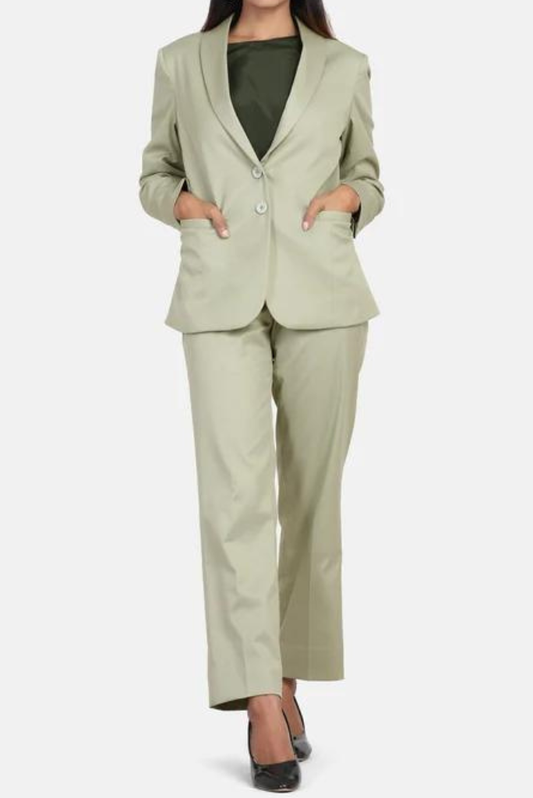 Women Pant Suit Sage Green Formal Pant Suit, Cotton Blend Pant Suit, Business Pant Suit, Gift for her