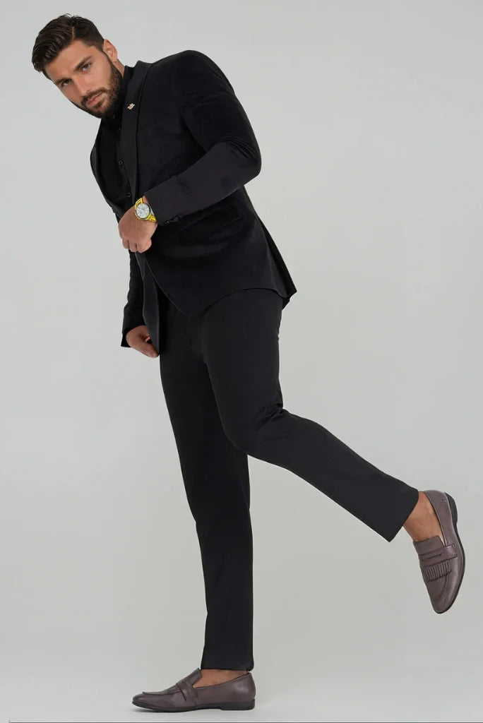 Men Designer Two Piece Black Suede Velvet Suit Men Suit For Engagement Wedding Groom Wear Suit Anniversary Prom And Grooms Men Suit