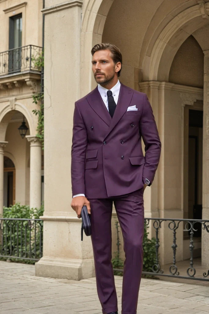 Men Elegant Formal Stylish Purple Double Breasted 2 Piece Suit For Men Classic Formal Tailored Suit Bespoke For Men Suit