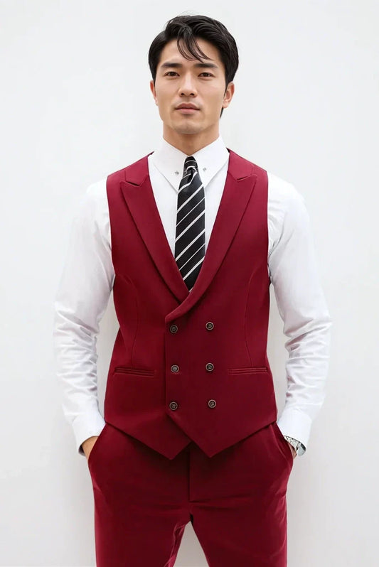 Men Stylish Double Breasted Vestcoat & Pant Suit For Men's Engagement And Wedding Groomsmen Wear Suit