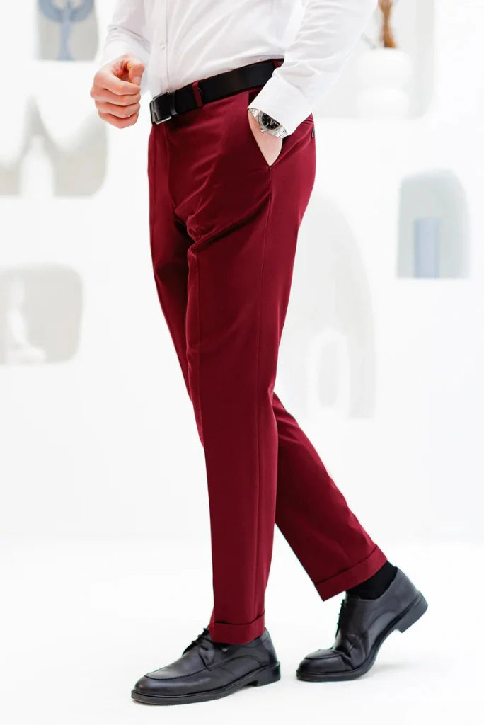 Men Elegant Maroon Pant For Men Grooms Wear Pant Men Formal Event Party Wear Trouser