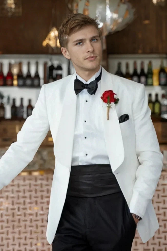 Men Elegant Tuxedo White Blazer Formal Event Jacket & Groom Wear Coat Prom Night Blazer