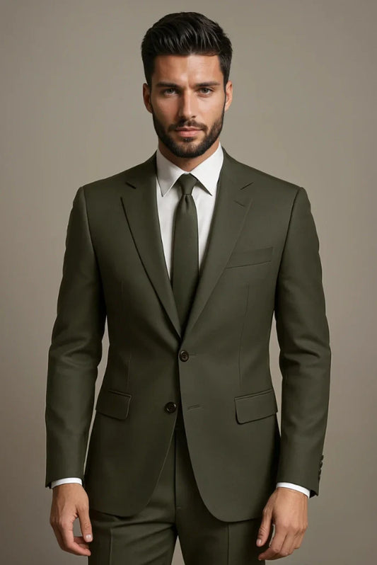 Men Olive Green Two Piece Suit Formal Wedding Suit Stylish Suit