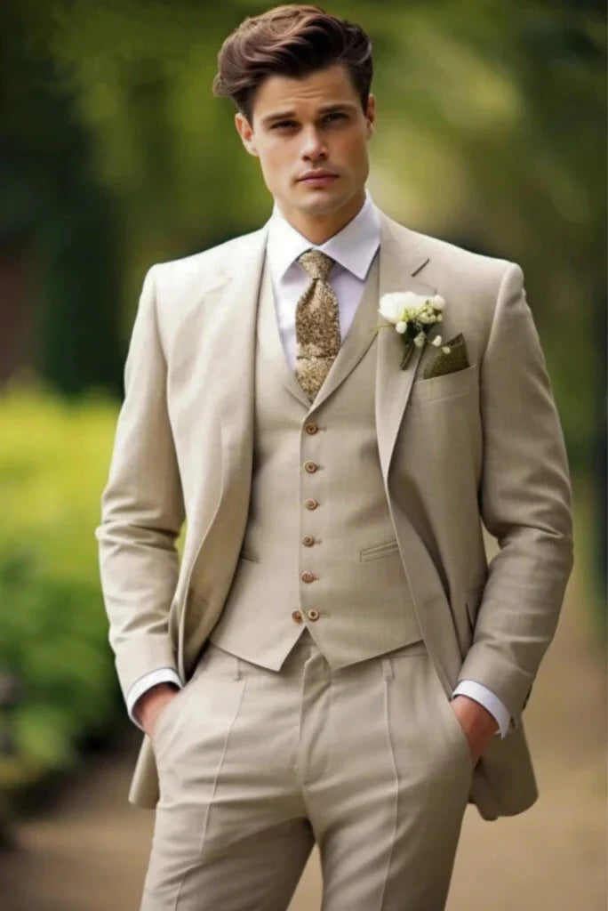 Men cream three piece dinner suit