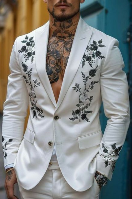 Men Embroidered Design White Suit Two Piece Suit Premium Style Suit Wedding Wear