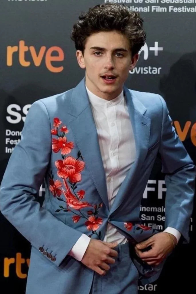 Men Hand Work Embroidered Two Piece Suit Wedding Wear Dark Pastel Blue Suits