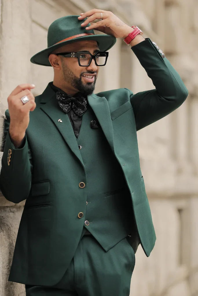 Men Green Three Piece Suit Formal Wedding Elegant Premium Bespoke Gift For Him