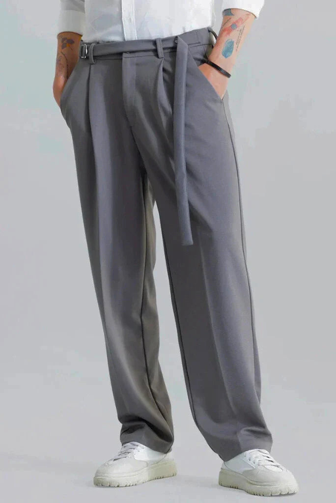 Men Grey Korean Baggy Comfortable Regular Fit Trousers Perfect For Every Season