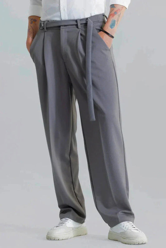 Men Grey Korean Baggy Comfortable Regular Fit Trousers Perfect For Every Season