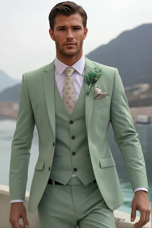 Men Sage Green Three Piece Suits For Men Wedding Prom Engagement Groom Outfit Groomsmen Attire
