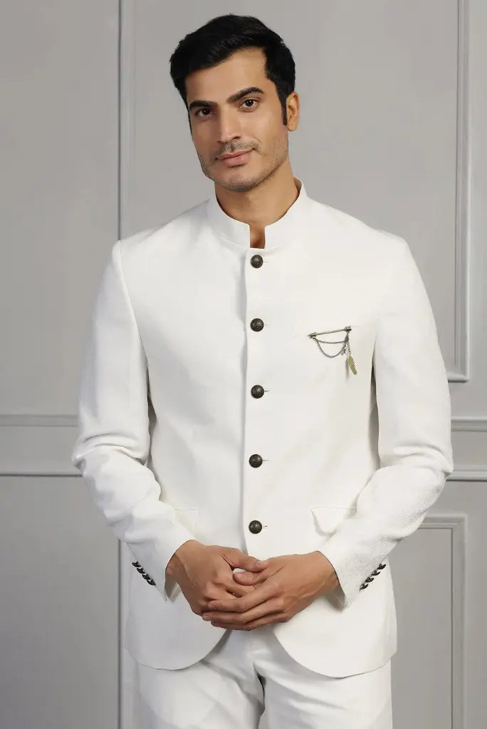 Men Primmum White Jodhpuri Classic Indian Wedding Function Suit Bandhgala Suits White For Him