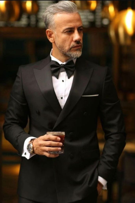 Mans Tuxedo Black 2 Piece Suit Double Breasted Formal Fashion Wear Business Suit Gift For Him