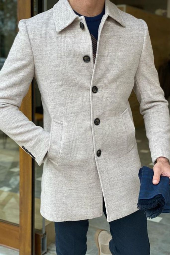 Men Over Long Coat Beige Vintage Casual Woolen Jacket Stylish Coat Overcoat Business Party Wear