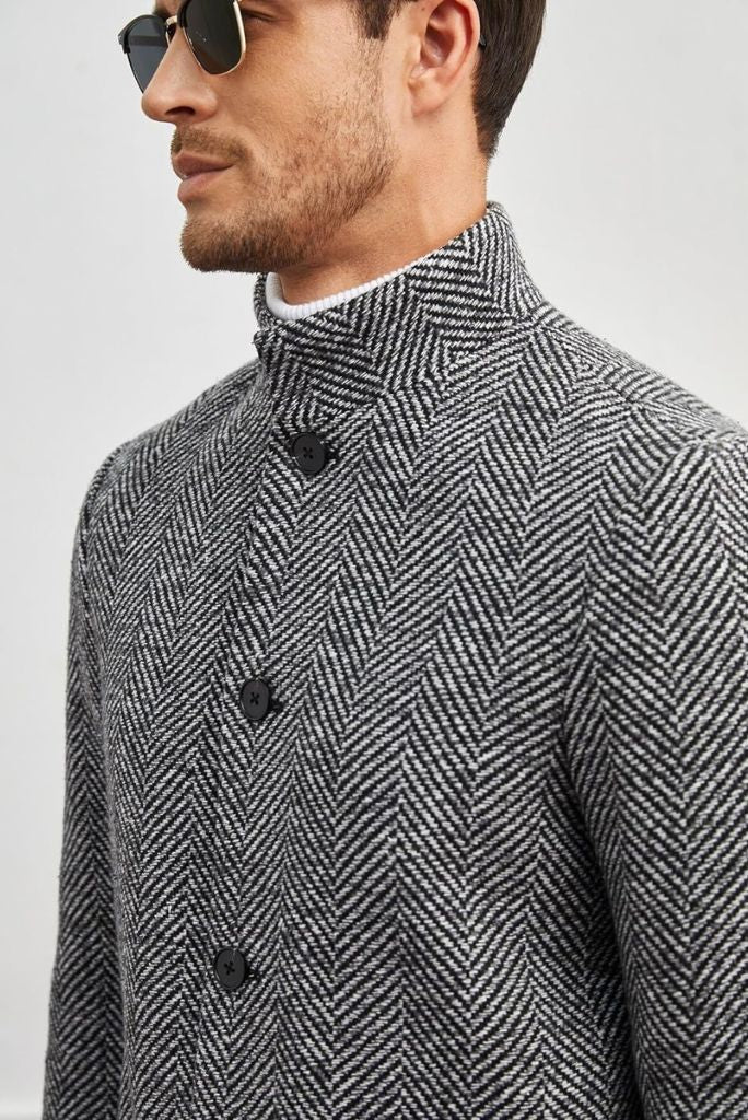 Men Over Coat Grey Woolen Tweed long coat Vintage Winter Jacket long Customized Coat For Him