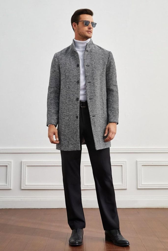 Men Over Coat Grey Woolen Tweed long coat Vintage Winter Jacket long Customized Coat For Him