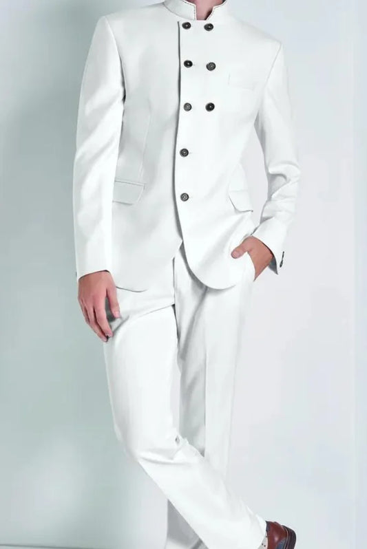 Classic White Double Breasted Jodhpuri Suit, Exclusive Suit for Wedding and Festival